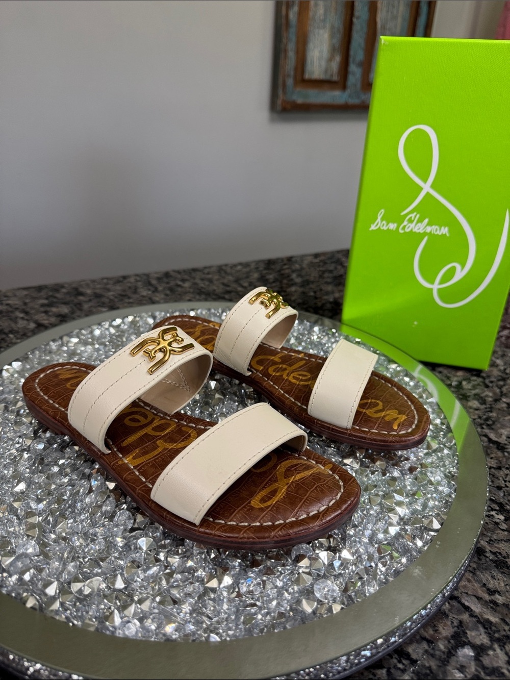 Sam Edelman Gilles Womenβs Ieather Double-Strap Slide Sandals NEW 8